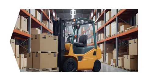 Forklift moving palletised cartons in a warehouse — Movers from Dubai to Belgium